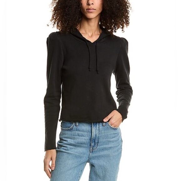 Chaser Sz M Puff Sleeve Cropped Cotton Hoodie - Picture 1 of 5